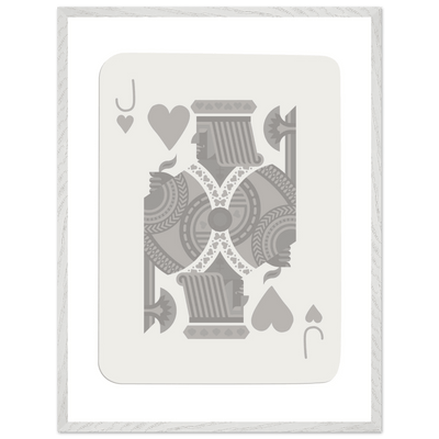 Jack of Hearts Poker Card Print - Minimalist Grey & White Art - Framed Poster, Eco-Friendly Wood - Vibrantwalls