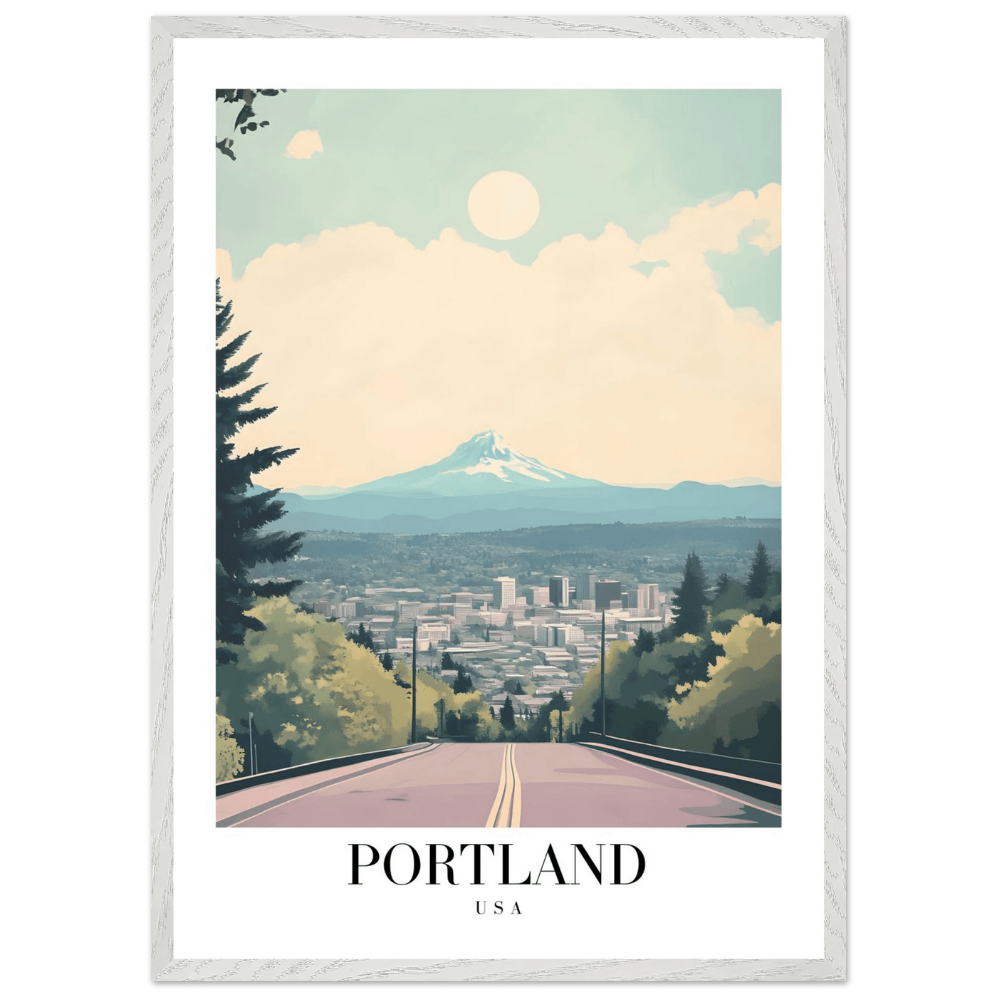 Portland Oregon Framed Poster – Mid-Century Modern Travel Art with Your Choice of Frame - Vibrantwalls