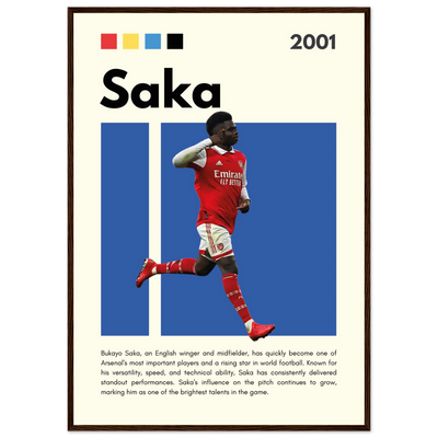 Bukayo Saka Arsenal Framed Poster – Modern Football Art Print for Gooners A1 (59.4 x 84.1 cm) Dark wood frame Vibrantwalls