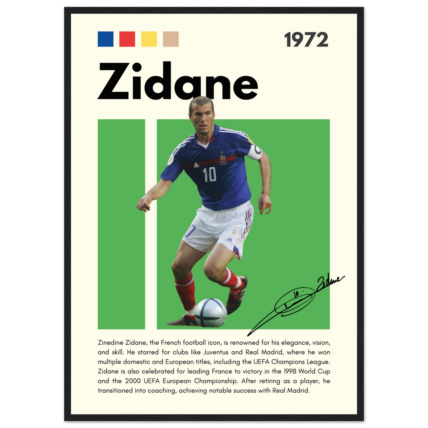 Zinedine Zidane Football Legend Framed French Poster 50x70 cm 20x28″ Black frame Vibrantwalls