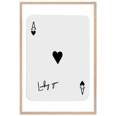 Lucky You Ace of Hearts Poker Card Print - Framed Wall Art, Eco-Friendly Wood Frame in Black, White, or Natural - Vibrantwalls