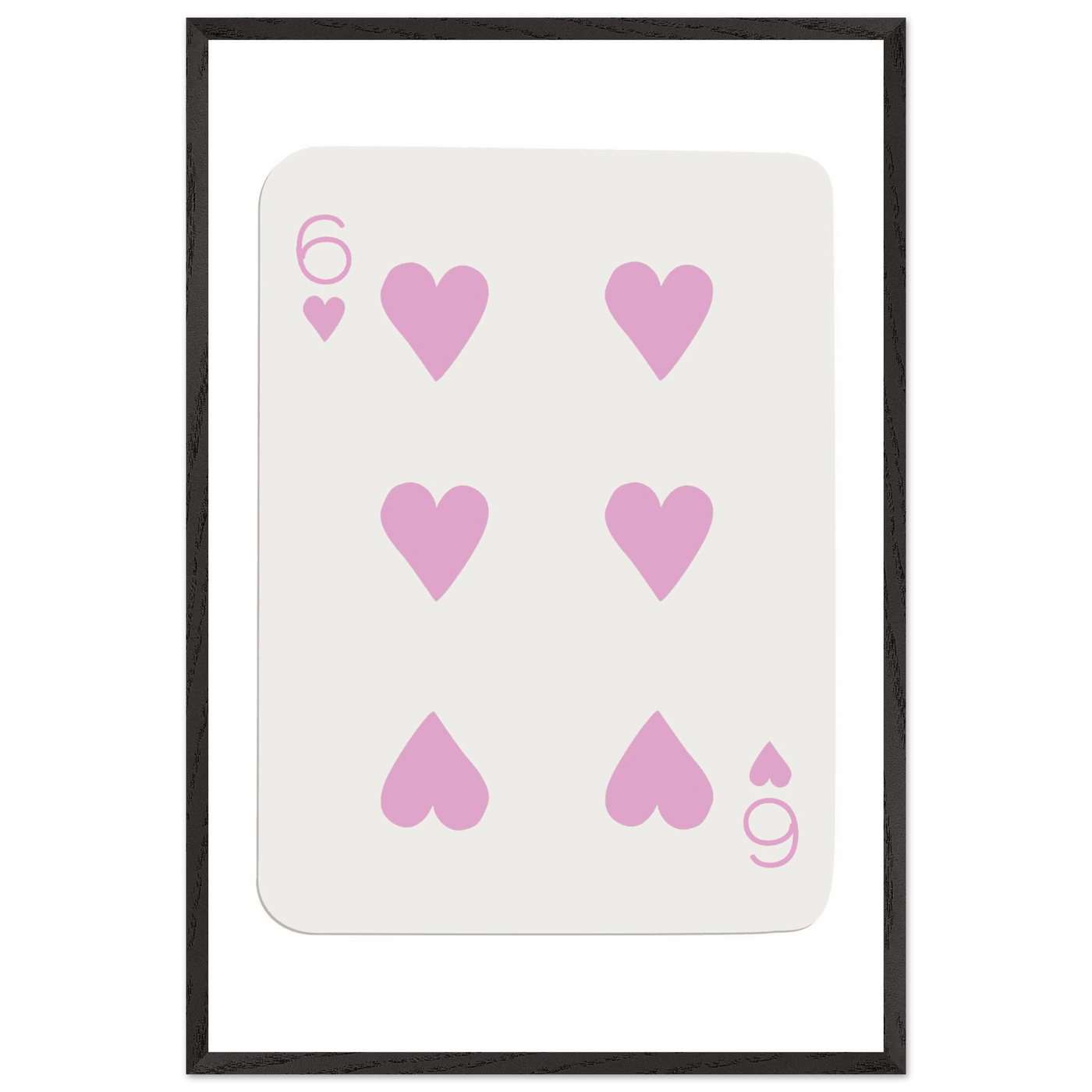 Minimalist Pink Six of Hearts Poker Card Print - Mounted Framed Eco-Friendly Wood Art - Vibrantwalls