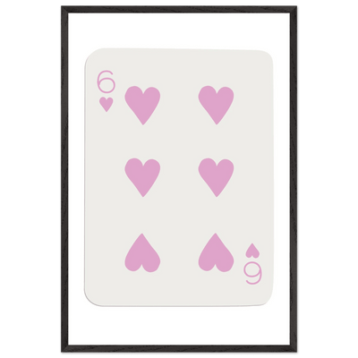 Minimalist Pink Six of Hearts Poker Card Print - Mounted Framed Eco-Friendly Wood Art - Vibrantwalls