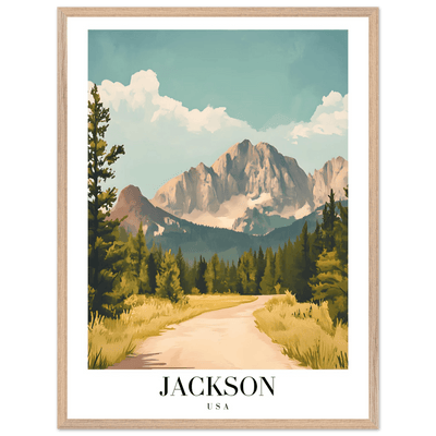 Jackson USA Mountain Landscape Framed Poster – Vintage Travel Wall Art with Wooden Frame - Vibrantwalls