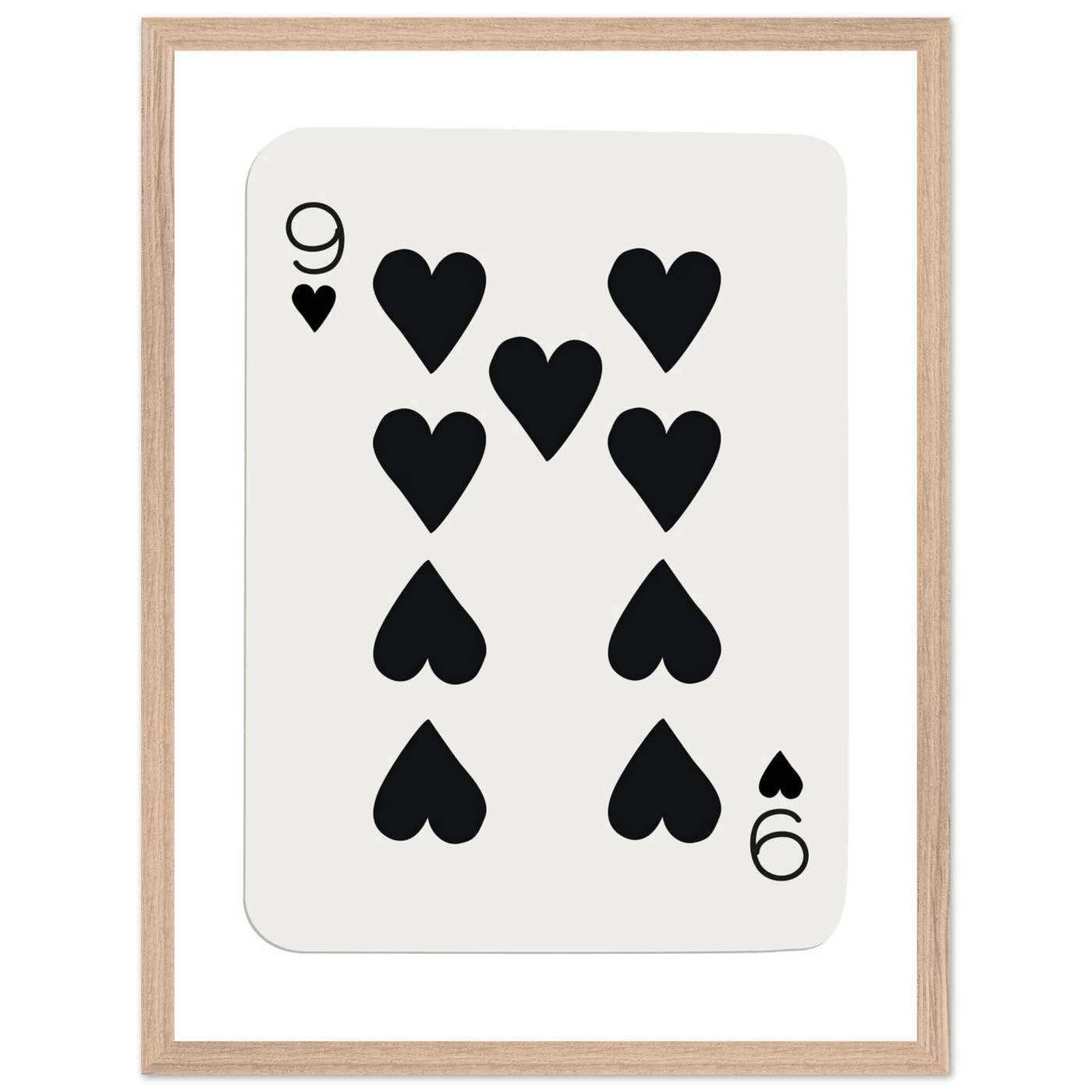 Minimalist Nine of Hearts Poker Card Print - Mounted Framed Eco-Friendly Wall Art in Various Sizes & Frame Finishes - Vibrantwalls