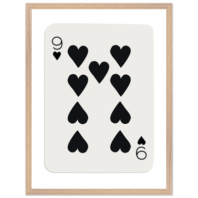 Minimalist Nine of Hearts Poker Card Print - Mounted Framed Eco-Friendly Wall Art in Various Sizes & Frame Finishes - Vibrantwalls