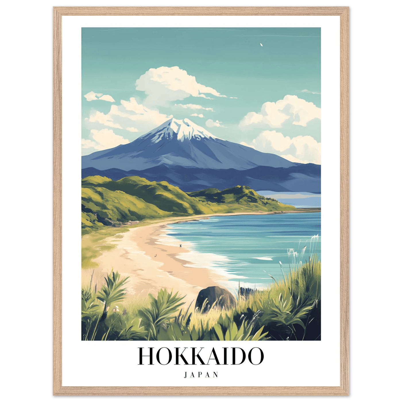 Hokkaido Japan Framed Poster – Vintage Mount Yotei Travel Wall Art with Wooden Frame - Vibrantwalls