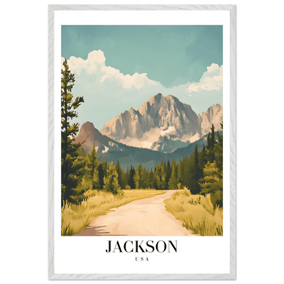 Jackson USA Mountain Landscape Framed Poster – Vintage Travel Wall Art with Wooden Frame - Vibrantwalls