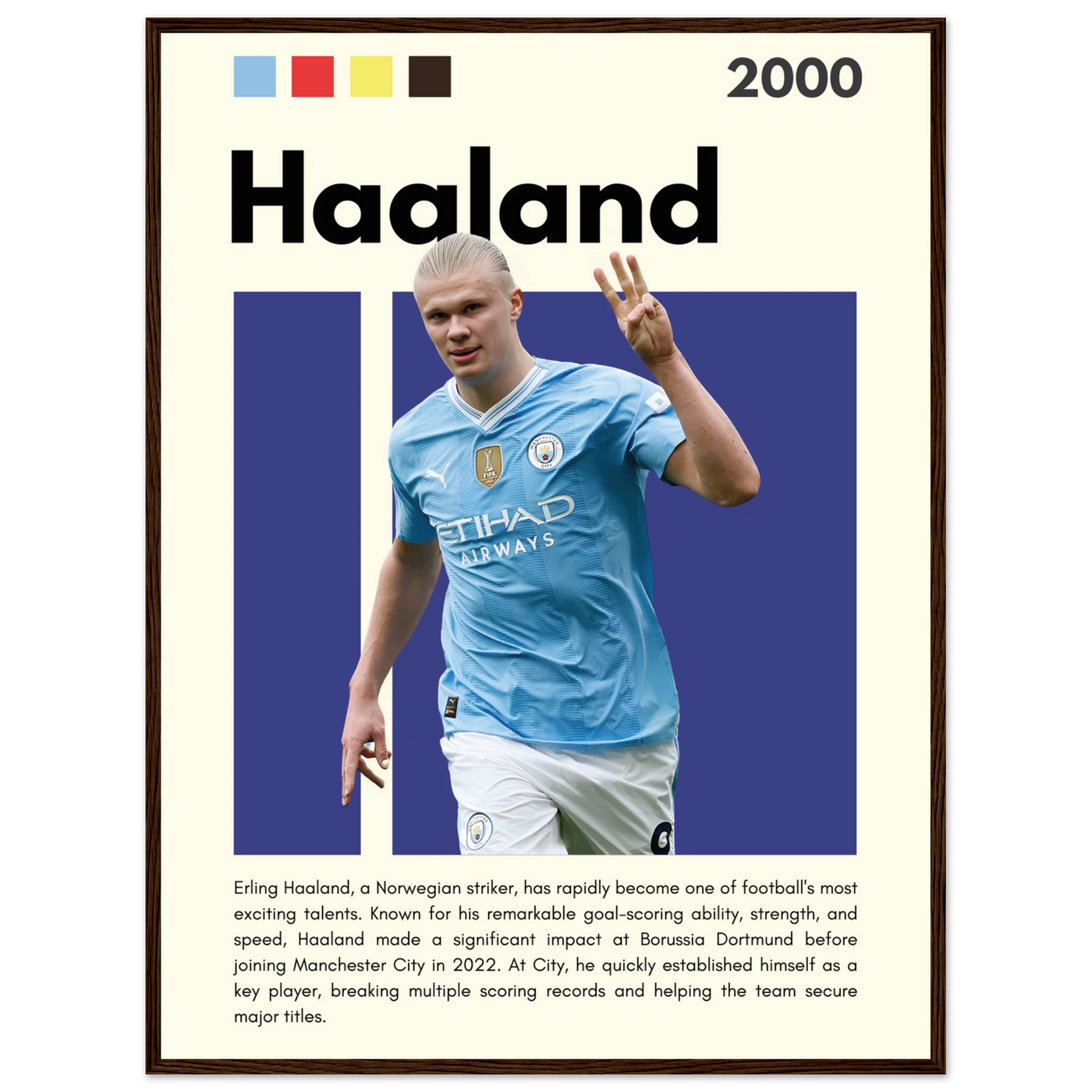 Erling Haaland Manchester City Framed Football Poster 60x80 cm 24x32″ Dark wood frame Vibrantwalls