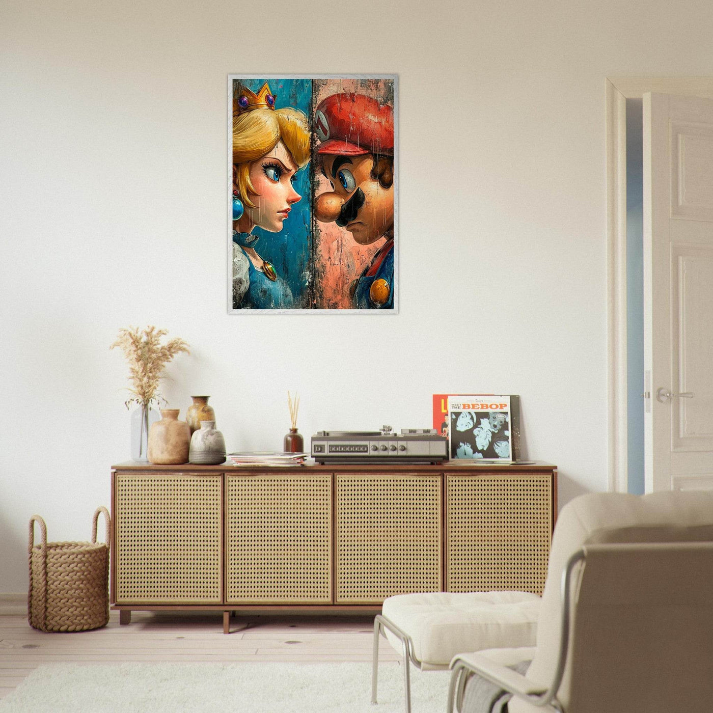 Mario & Peach Pop Art Mounted Framed Poster – Iconic Clash, Eco-Friendly, Ready to Hang - Vibrantwalls