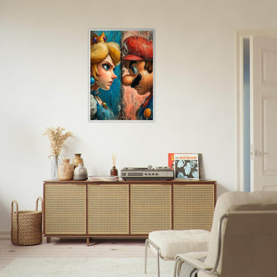Mario & Peach Pop Art Mounted Framed Poster – Iconic Clash, Eco-Friendly, Ready to Hang - Vibrantwalls