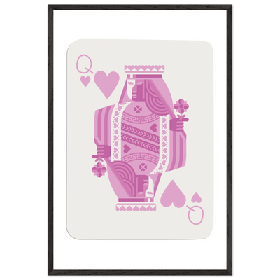 Queen of Hearts - Pink Poker Card Mounted Poster Art, Eco-Friendly Wood Frame & Shatterproof Plexiglass - Vibrantwalls