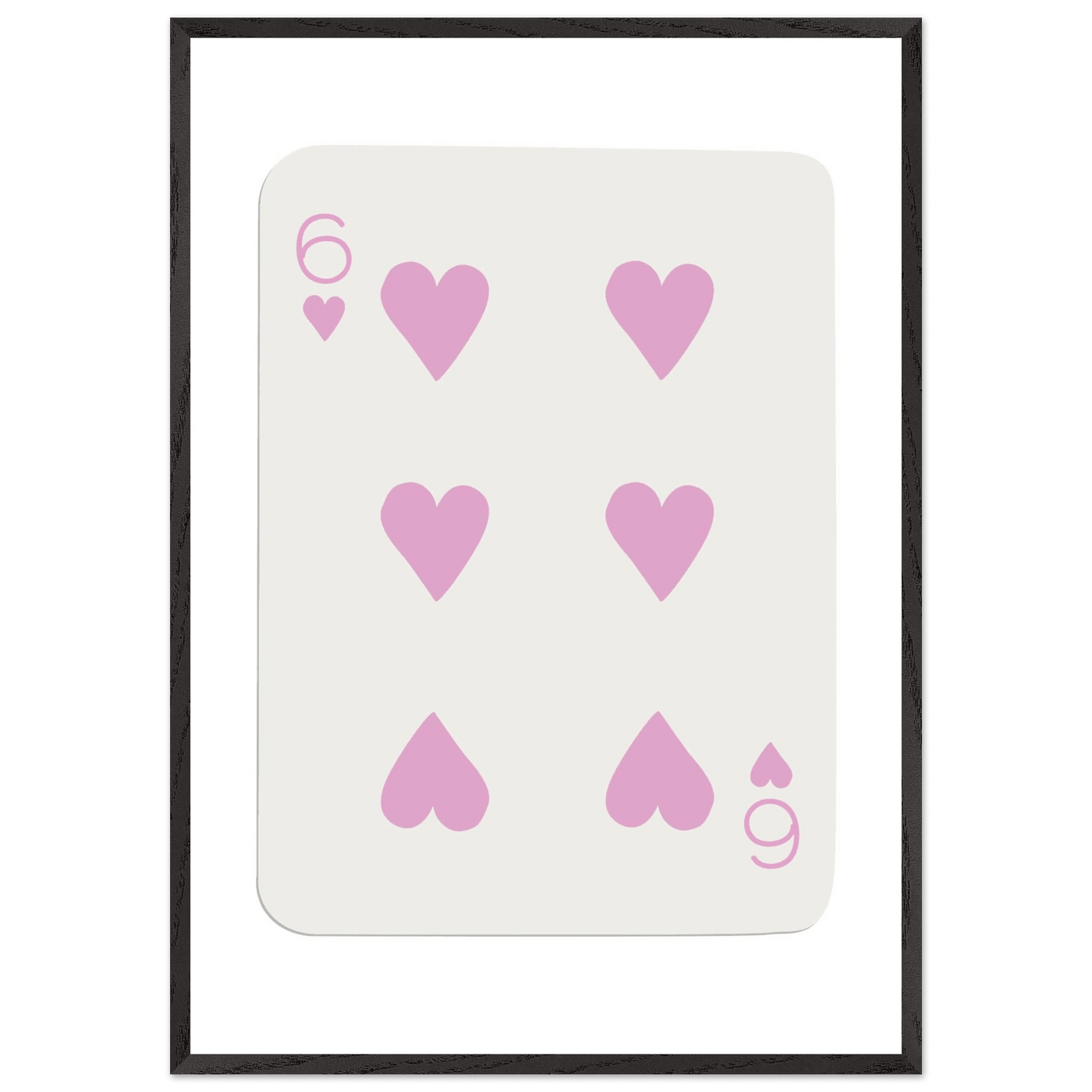 Minimalist Pink Six of Hearts Poker Card Print - Mounted Framed Eco-Friendly Wood Art - Vibrantwalls