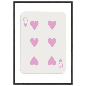 Minimalist Pink Six of Hearts Poker Card Print - Mounted Framed Eco-Friendly Wood Art - Vibrantwalls