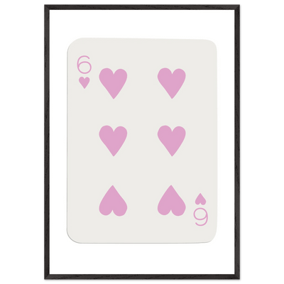 Minimalist Pink Six of Hearts Poker Card Print - Mounted Framed Eco-Friendly Wood Art - Vibrantwalls