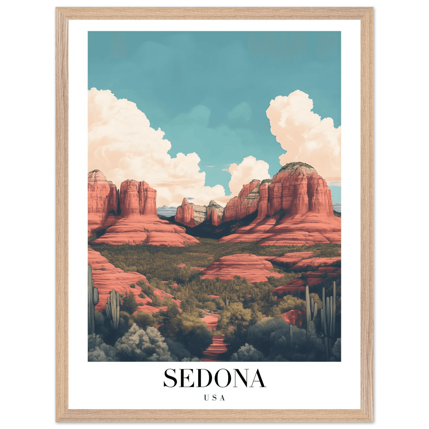 Sedona USA Framed Poster – Iconic Red Rocks Wall Art with Vintage Desert Vibes - Vibrantwalls