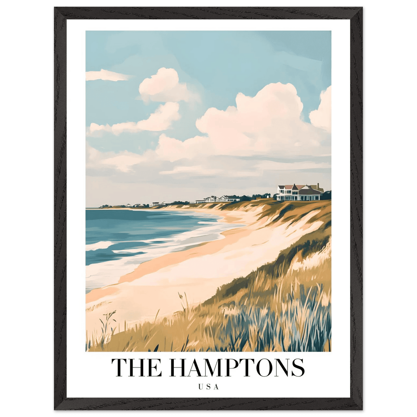 The Hamptons USA Framed Poster – Coastal Chic Vintage Travel Wall Art in Various Sizes & Frame Finishes - Vibrantwalls