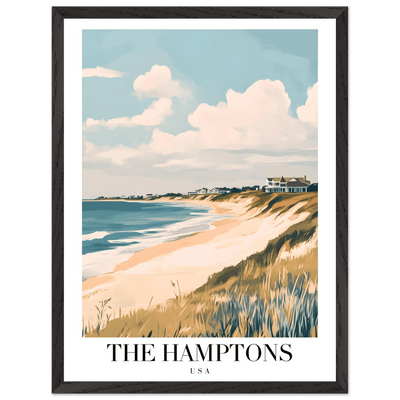 The Hamptons USA Framed Poster – Coastal Chic Vintage Travel Wall Art in Various Sizes & Frame Finishes - Vibrantwalls