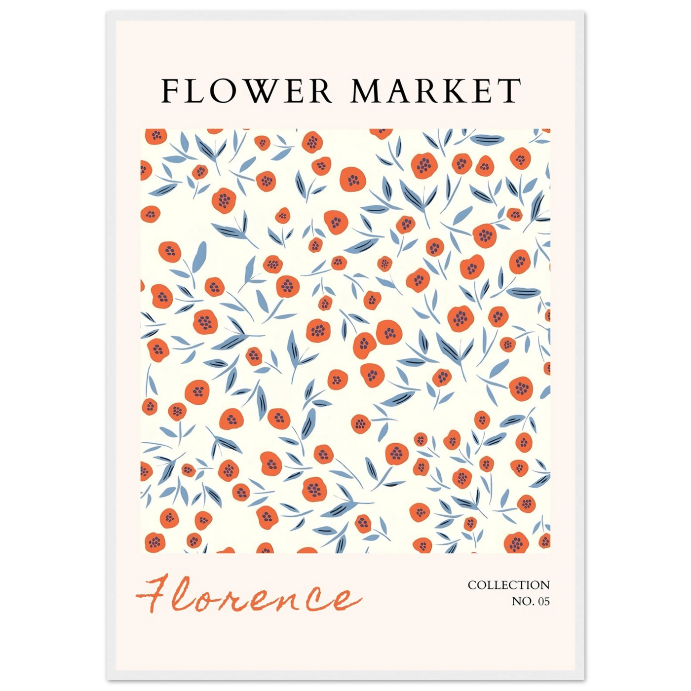 Florence Flower Market Art Print – Vibrant Orange Poppies & Blue Leaves | Framed & Ready-to-Hang Wall Art - Vibrantwalls