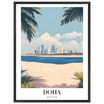 Doha Qatar Skyline Framed Poster – Modern Travel Wall Art with Palm Beach Vibes - Vibrantwalls