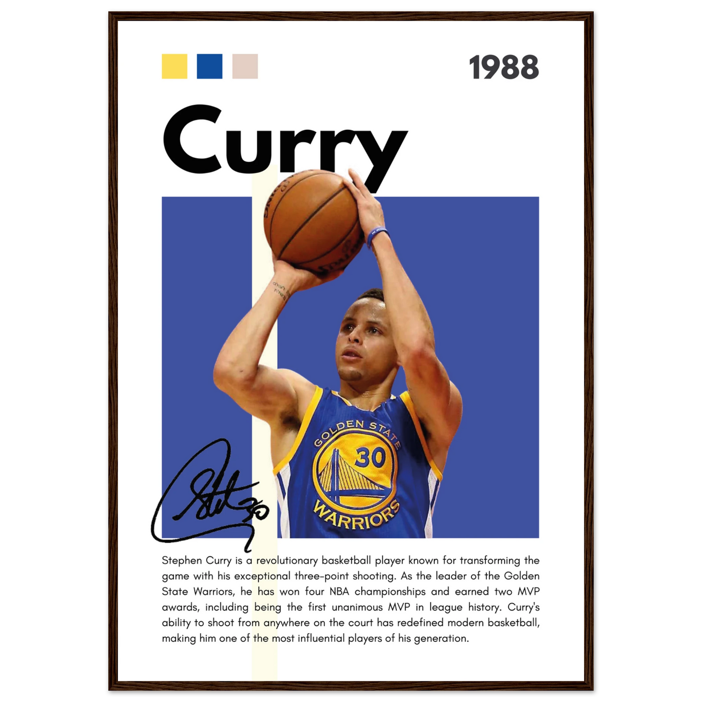 Stephen Curry Golden State Warriors Vintage Art A1 (59.4 x 84.1 cm) Dark wood frame Vibrantwalls
