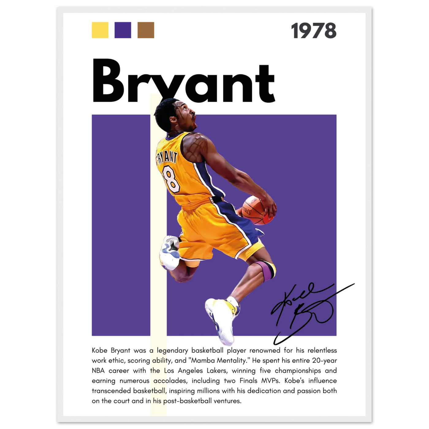 Kobe Bryant Black Mamba Lakers Vintage Poster 60x80 cm 24x32″ White frame Vibrantwalls