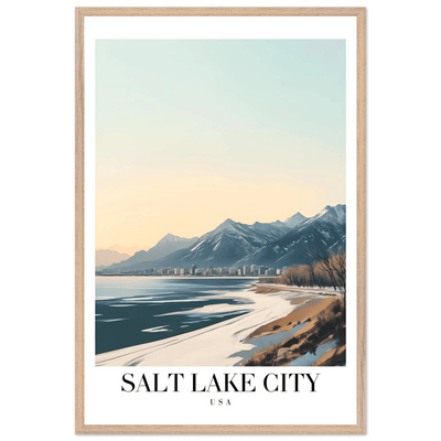 Salt Lake City Framed Poster – Modern Winter Landscape Art with Wood Frame - Vibrantwalls