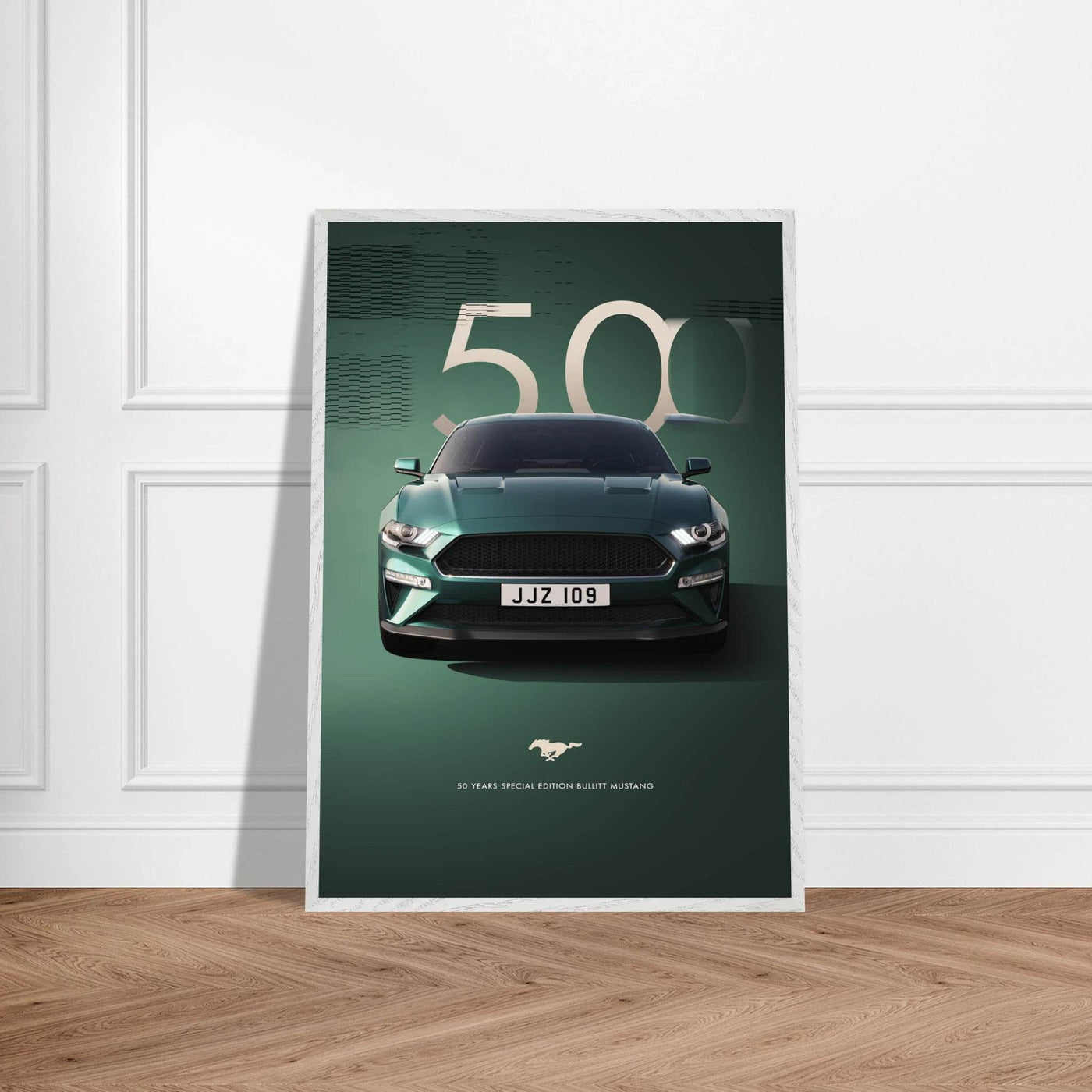 1968 Bullitt Mustang GT - 50th Anniversary Framed Poster | Iconic Dark Highland Green, Ready-to-Hang Wall Art - Vibrantwalls