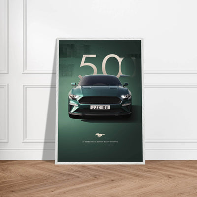 1968 Bullitt Mustang GT - 50th Anniversary Framed Poster | Iconic Dark Highland Green, Ready-to-Hang Wall Art - Vibrantwalls