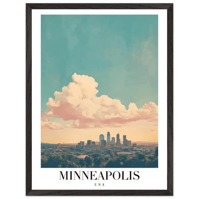 Minneapolis USA Framed Poster – Pastel Dream Sky Vintage Cityscape Art with Premium Wooden Frame - Vibrantwalls