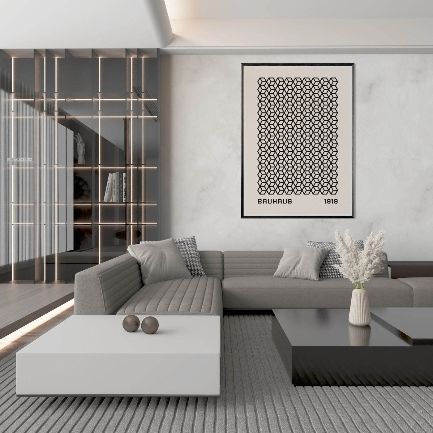 Bauhaus 1919 Geometric Cube Pattern Art Print – Modern Minimalist Framed Poster in Multiple Sizes - Vibrantwalls