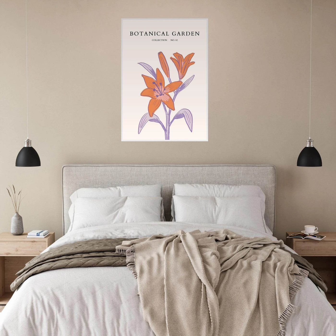 Botanical Garden Lily Print – Orange & Lavender Framed Poster | Elegant Nature Art for Modern Spaces, Ready-to-Hang - Vibrantwalls
