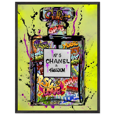 Coco Chanel No. 5 Graffiti Art Print - Vibrant Street Style Perfume Bottle Framed Wall Art - Vibrantwalls