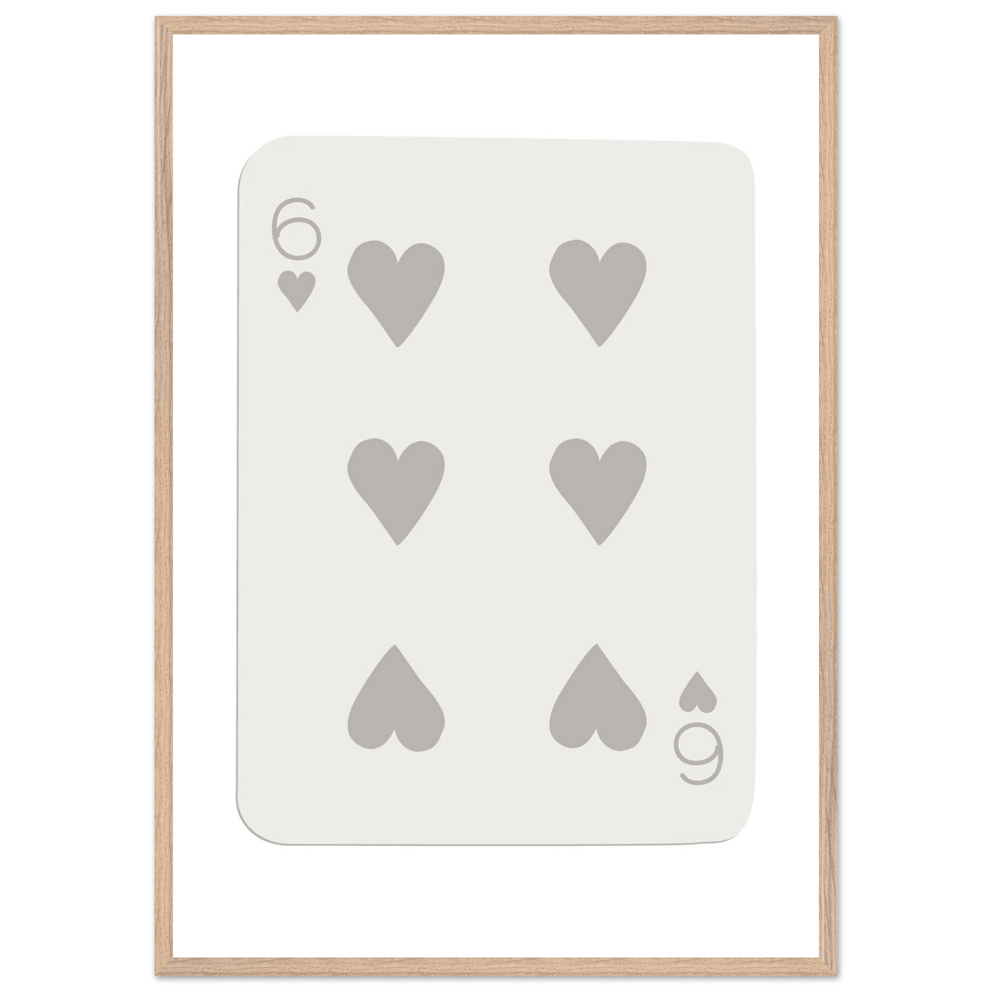 Minimalist Six of Hearts Card Print - Framed Poster Art with Eco-Friendly Wood Frame - Perfect for Modern Decor - Vibrantwalls