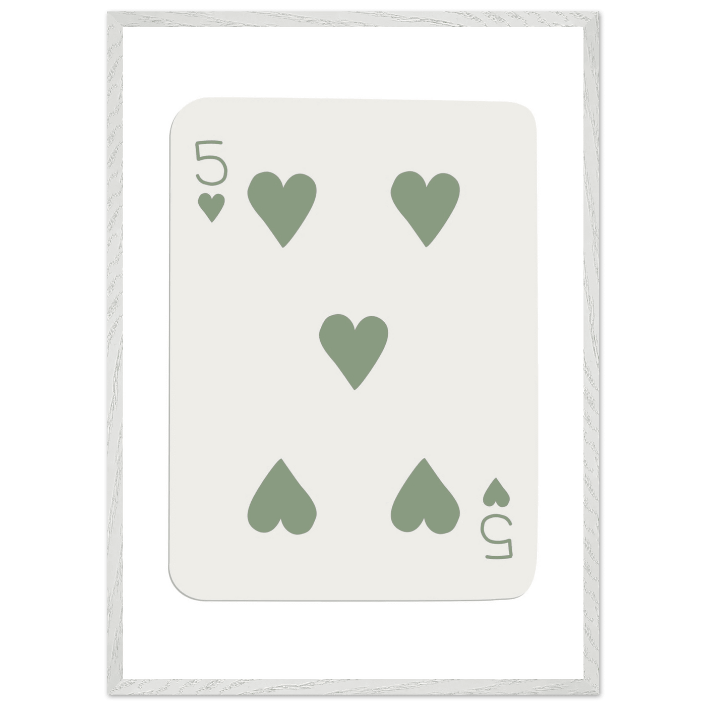 Five of Hearts Poker Card Print - Sage Green Aesthetic Framed Art, Eco-Friendly Wood Frame in Multiple Sizes - Vibrantwalls