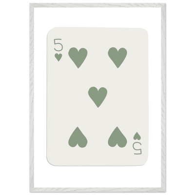 Five of Hearts Poker Card Print - Sage Green Aesthetic Framed Art, Eco-Friendly Wood Frame in Multiple Sizes - Vibrantwalls