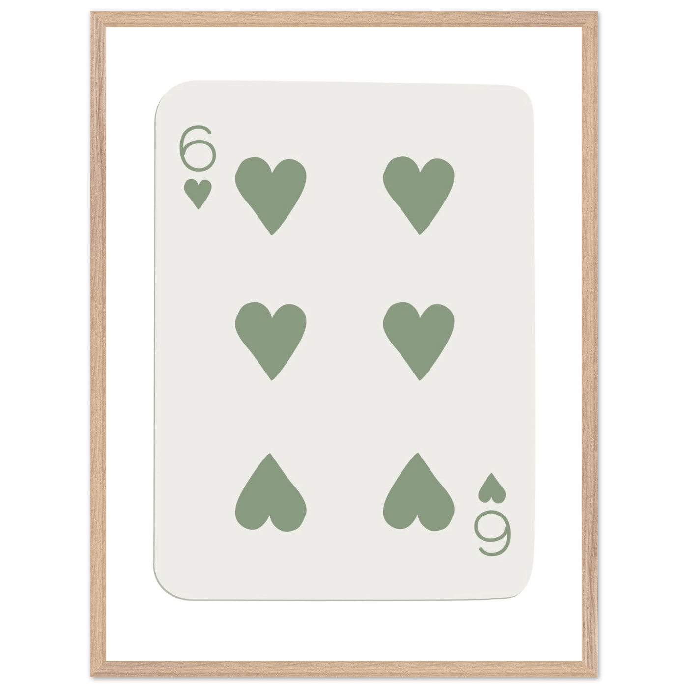 Minimalist Six of Hearts Poker Card Print - Mounted & Framed Art in Eco-Friendly Wood, Choose Your Size & Frame - Vibrantwalls