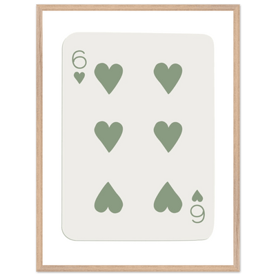 Minimalist Six of Hearts Poker Card Print - Mounted & Framed Art in Eco-Friendly Wood, Choose Your Size & Frame - Vibrantwalls