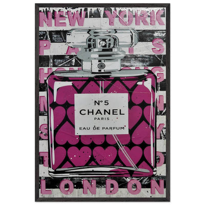 Chanel No. 5 Pink Hearts Pop Art Print in Premium Mounted Frame - Vibrantwalls