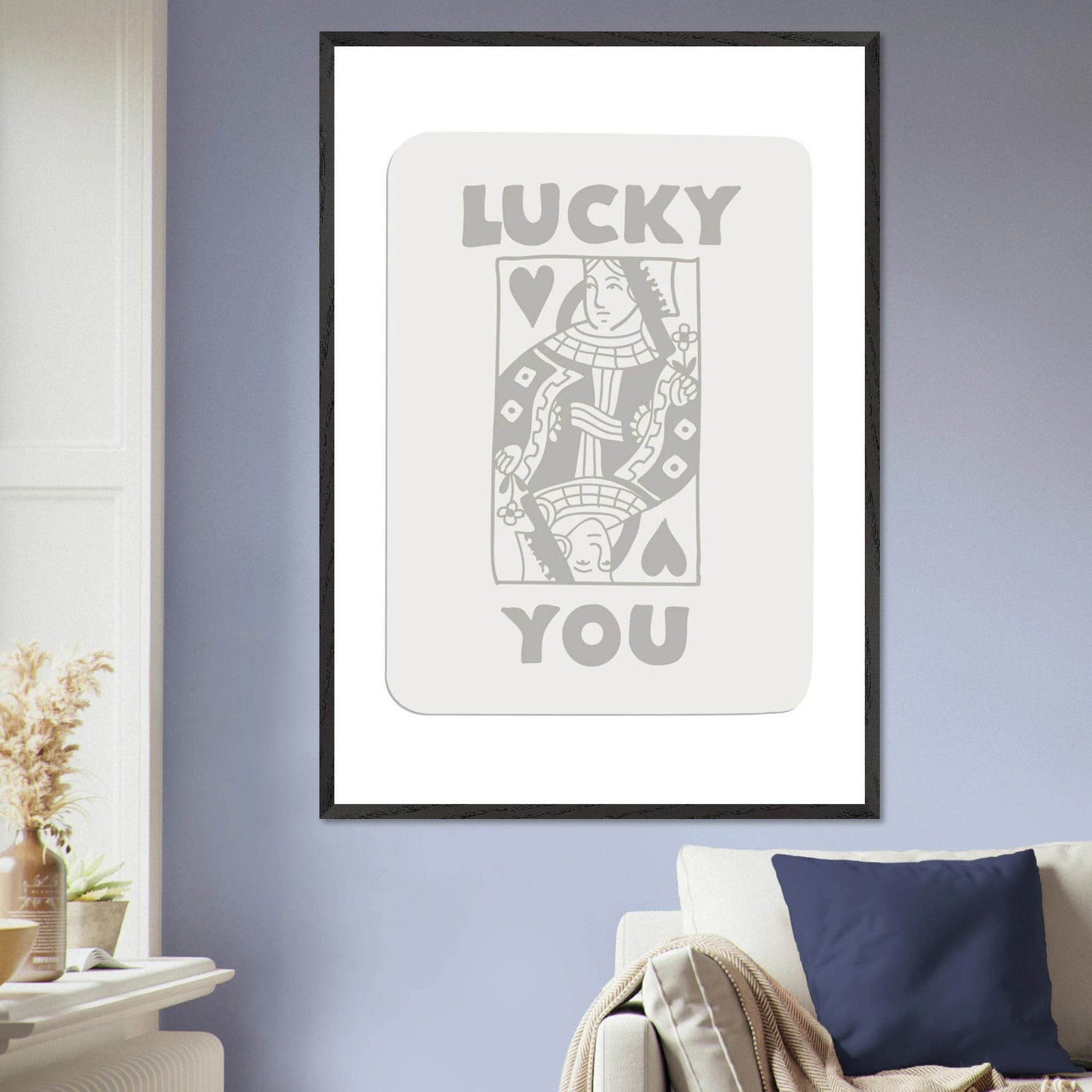 Lucky You Poker Queen of Hearts Framed Art - Modern Card Game Print, Eco-Friendly Wood Frame - Vibrantwalls