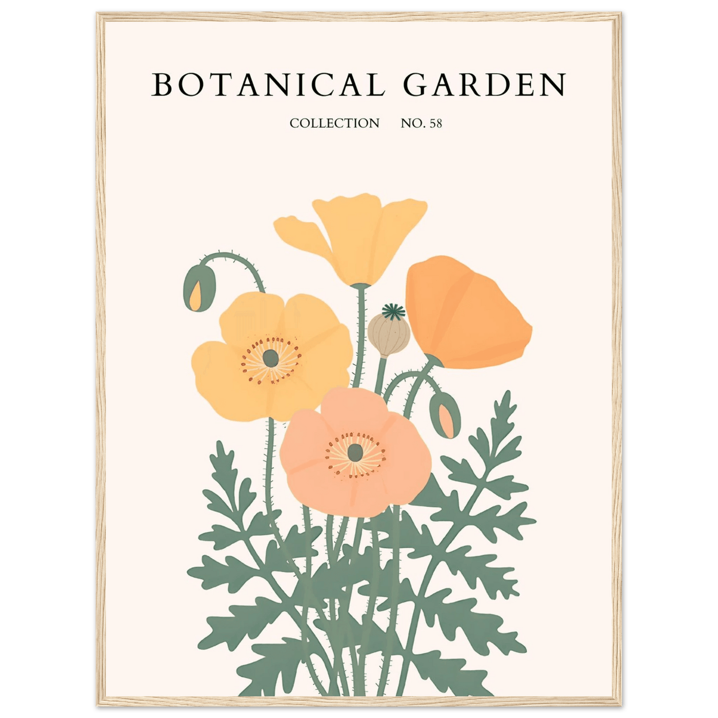 Botanical Garden Poppy Framed Poster – Warm Hues & Nature Art Print | Ready-to-Hang Floral Decor - Vibrantwalls