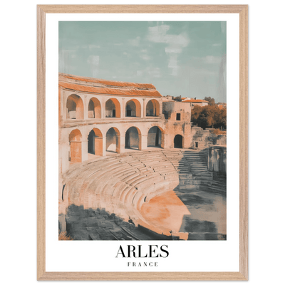 Arles France Amphitheater Framed Poster – Vintage Travel Wall Art with Wooden Frame and Serene Palette - Vibrantwalls