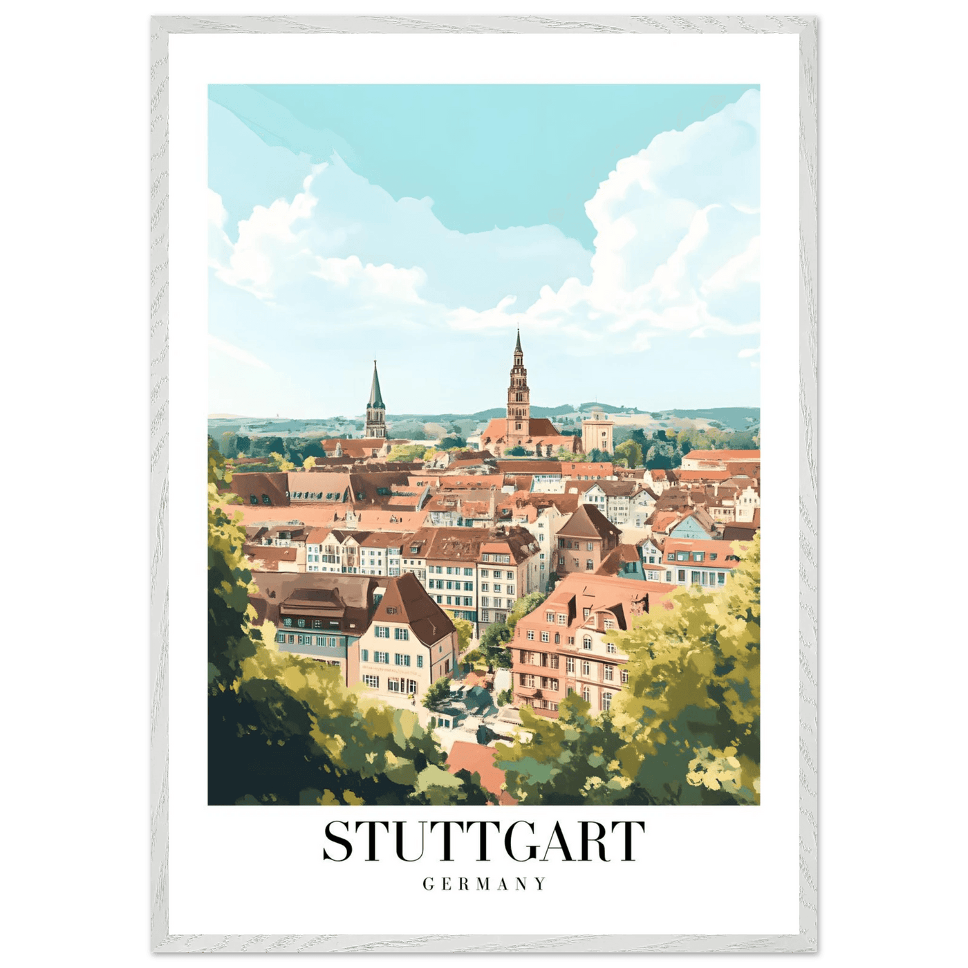 Stuttgart Germany Framed Poster – Vintage European Cityscape Wall Art with Customizable Wooden Frame - Vibrantwalls