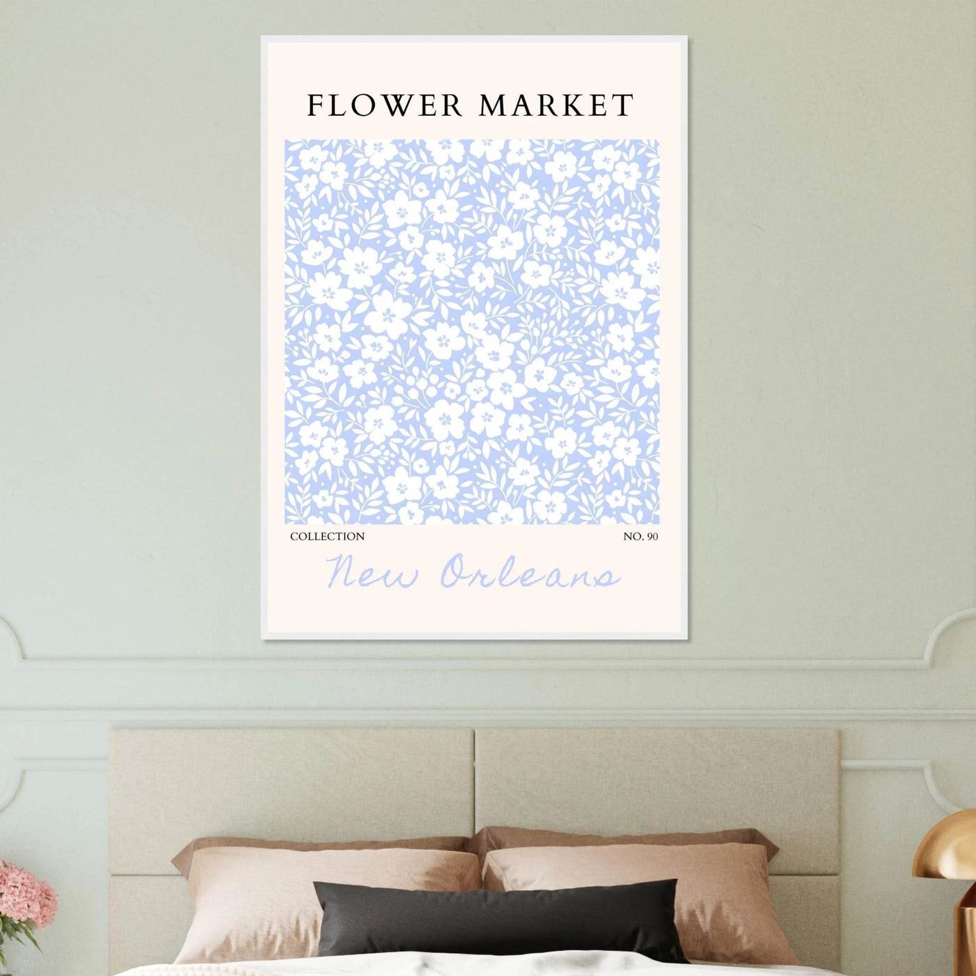 Flower Market New Orleans – Chic Periwinkle Floral Framed Poster | Ready-to-Hang Wall Art - Vibrantwalls