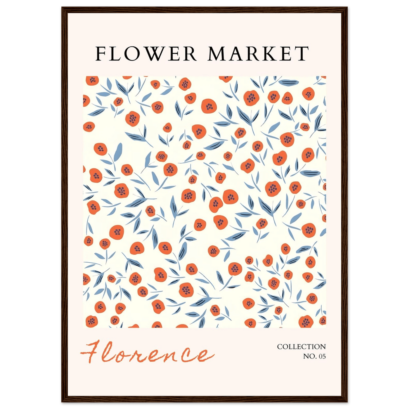 Florence Flower Market Art Print – Vibrant Orange Poppies & Blue Leaves | Framed & Ready-to-Hang Wall Art - Vibrantwalls