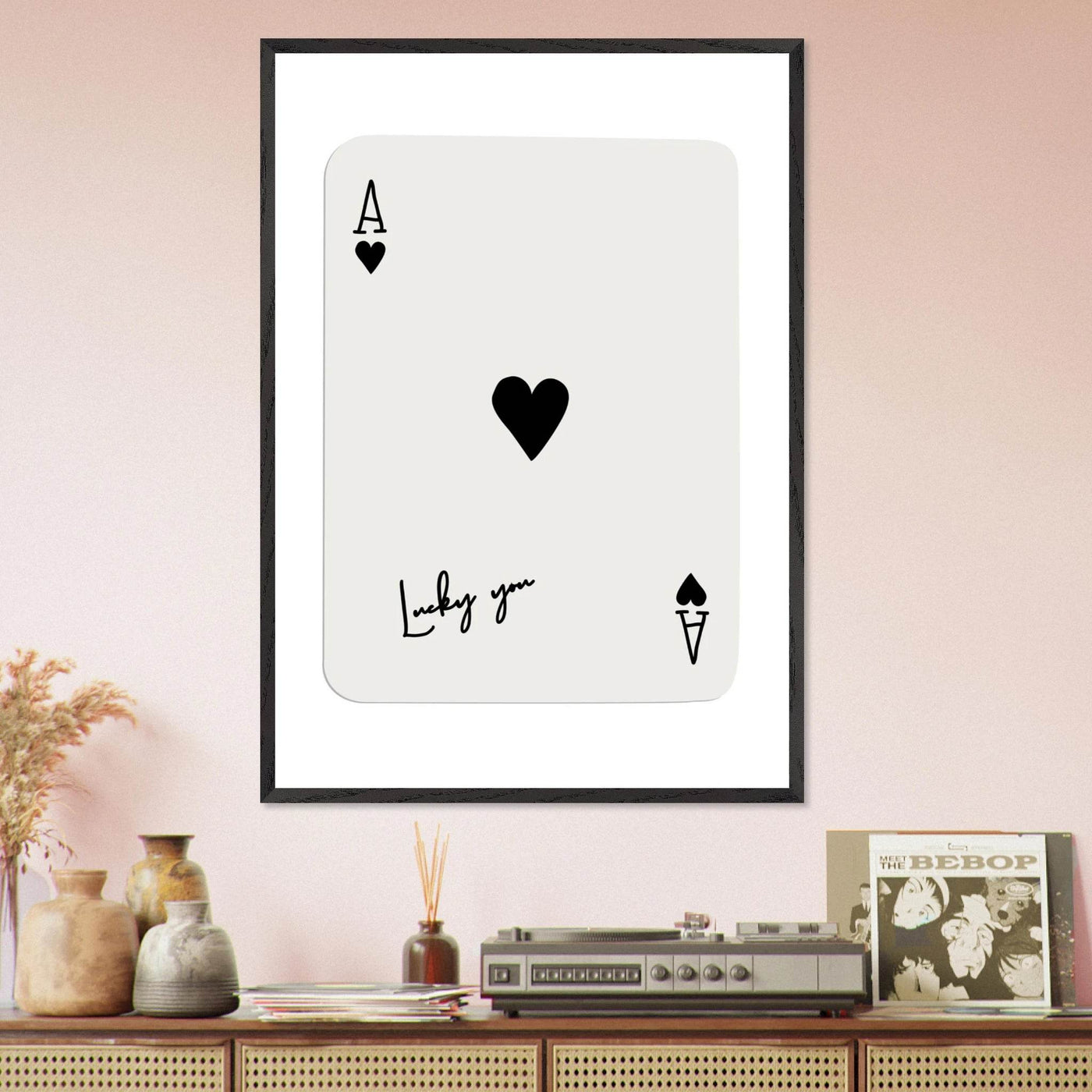Lucky Ace of Hearts Framed Poster Art - Playful Poker Card Print in Eco-Friendly Wood Frame - Vibrantwalls
