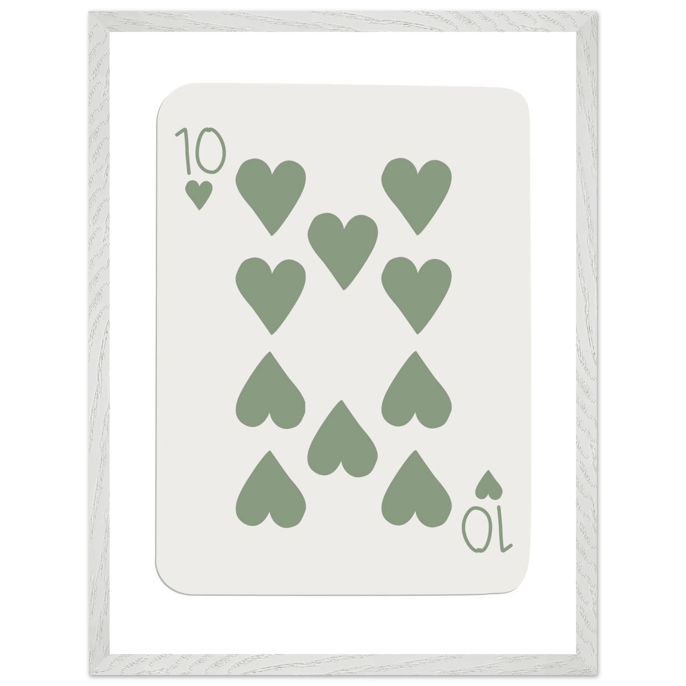 Minimalist Ten of Hearts Poker Card Print - Mounted & Framed Wall Art, Eco-Friendly Wood Frame in Your Choice of Finish - Vibrantwalls