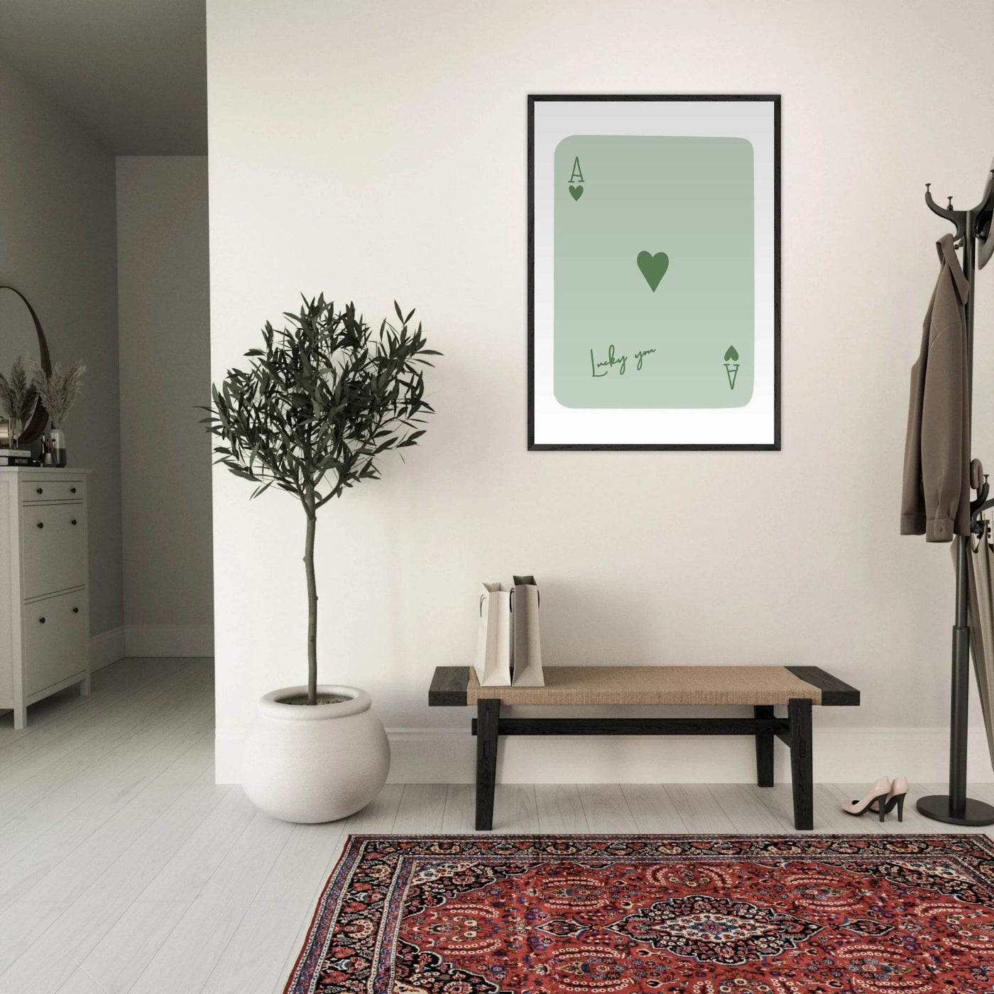 Minimalist Ace of Hearts Poker Card Print - Eco-Friendly Framed Wall Art, 'Lucky You' Design - Vibrantwalls