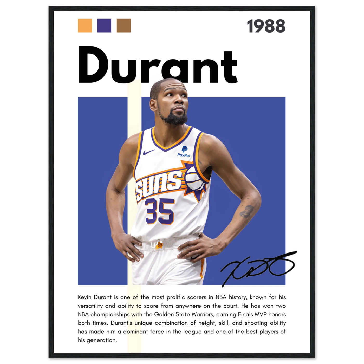 Kevin Durant Slim Reaper Suns Framed Poster 60x80 cm 24x32″ Black frame Vibrantwalls