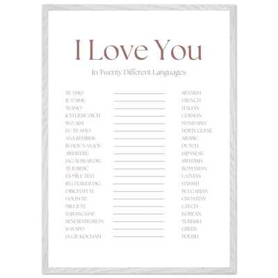 I Love You in 20 Languages - Mounted Framed Art Print, Eco-Friendly Wood Frame in Your Choice of Style - Vibrantwalls